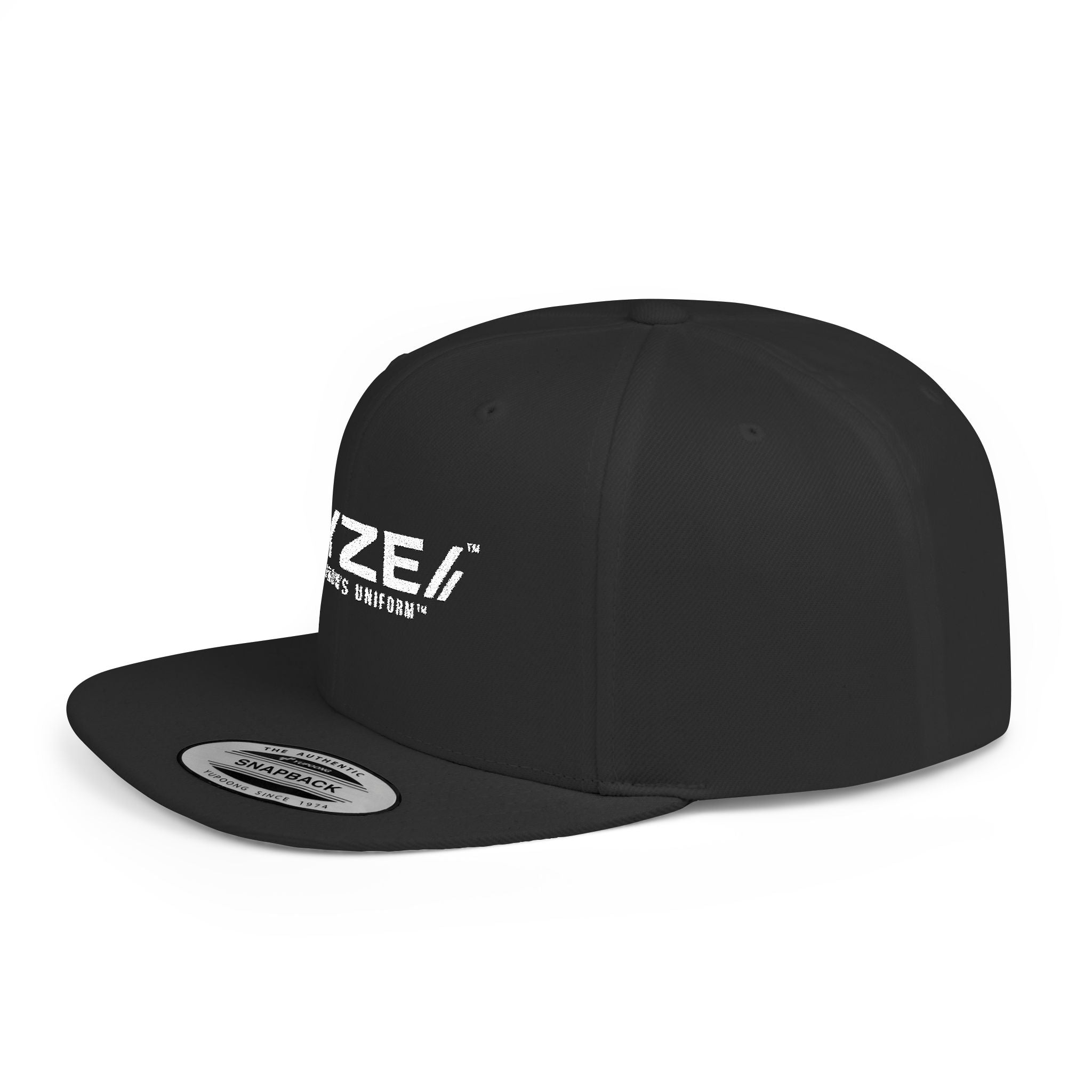 Flat-Brim Snapback Hat, Black