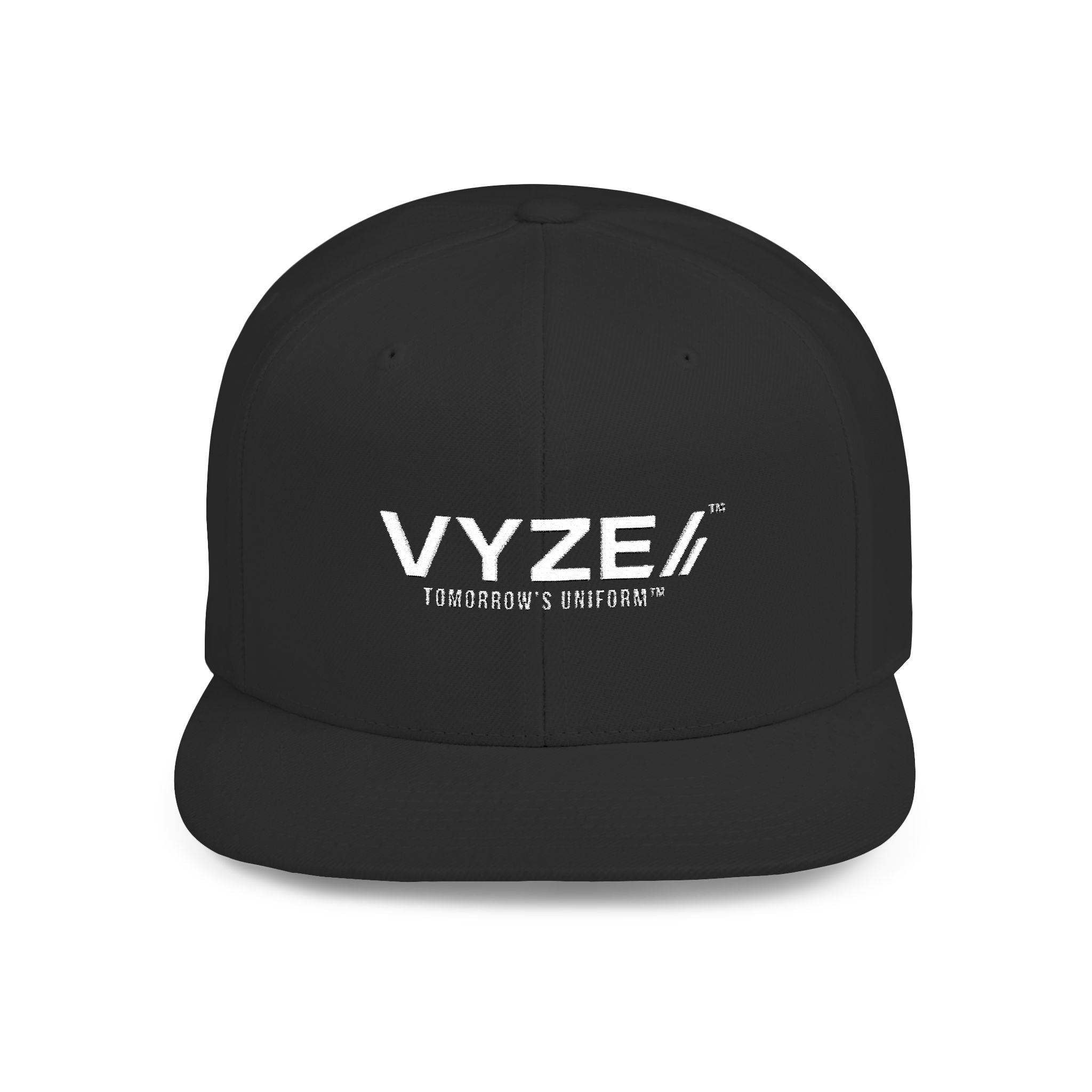 Flat-Brim Snapback Hat, Black